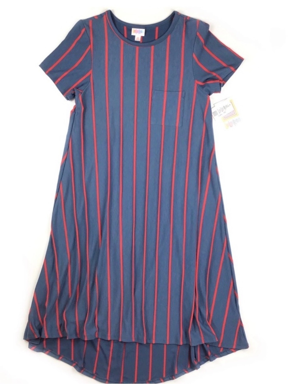 LulaRoa Carly Striped Navy and Red Striped Patriotic Pocket Dress
